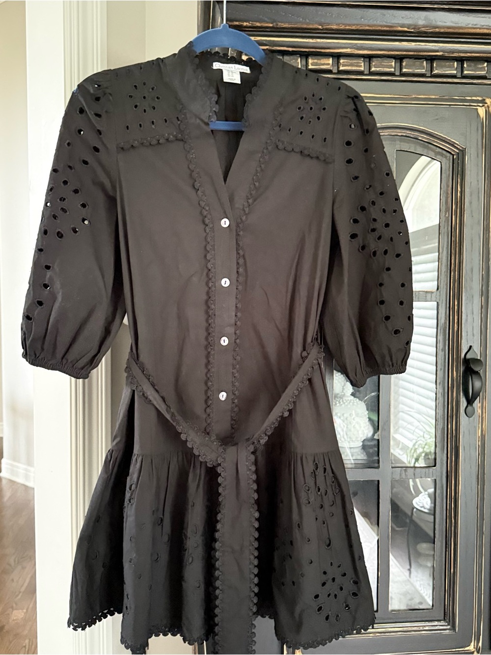 Christian Lacroix Black Eyelet Tiered Shirt Dress - Size XS | Fully Lined